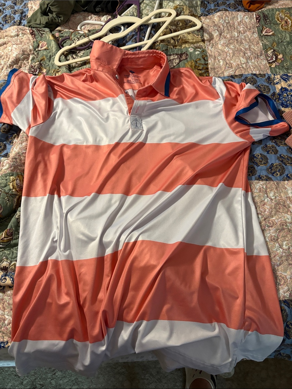 Pins and aces Coral and White Striped Polo Shirt